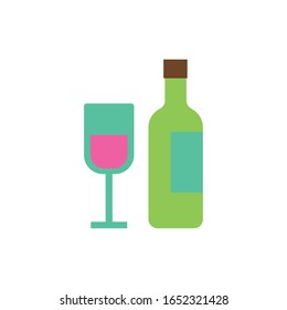 wine bottle and cup flat style vector illustration design