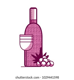 Wine bottle and cup with grapes