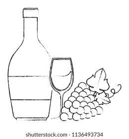 wine bottle with cup and grapes