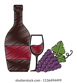 wine bottle with cup and grapes