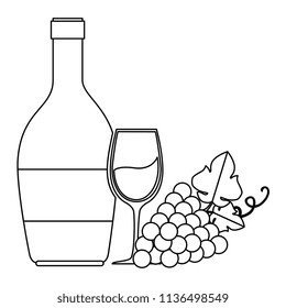 wine bottle with cup and grapes