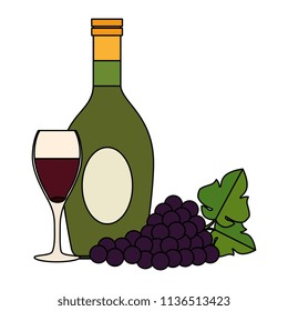 wine bottle with cup and grapes