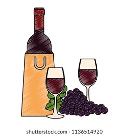 wine bottle with cup and grapes