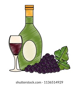 wine bottle with cup and grapes