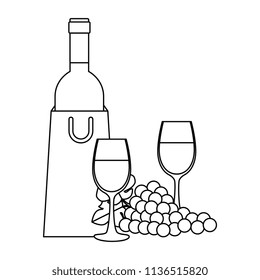 wine bottle with cup and grapes