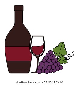 wine bottle with cup and grapes