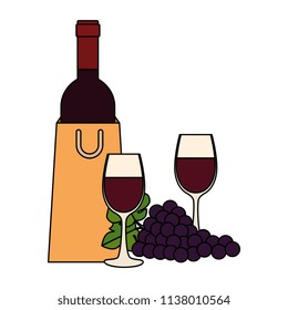 wine bottle with cup and grapes
