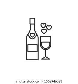 wine bottle cup heart romantic passion love line vector illustration