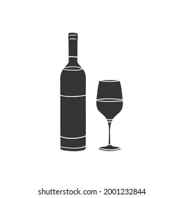 Wine Bottle and Cup Icon Silhouette Illustration. Drink Beverage Vector Graphic Pictogram Symbol Clip Art. Doodle Sketch Black Sign.