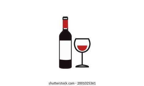 Wine Bottle and Cup Icon. Vector siple editable flat illustration of a bottle of wine and a cup of red wine