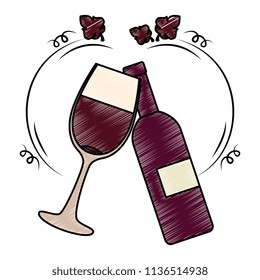 wine bottle and cup with leafs