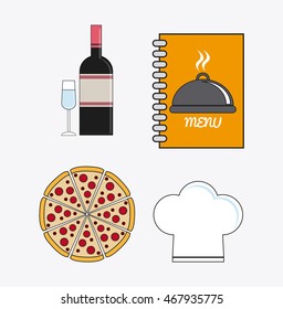 wine bottle cup pizza chefs hat book catering service menu food icon