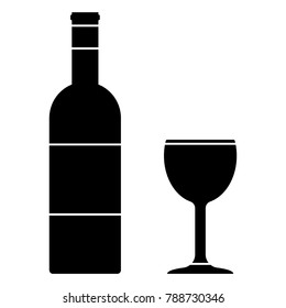 Wine bottle and cup silhouettes. Vector icon.