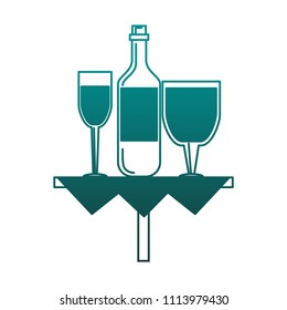 Wine bottle and cups in blue lines