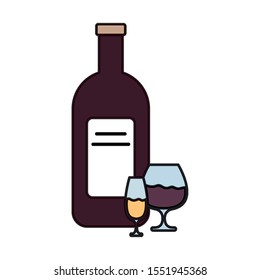 wine bottle and cups drink isolated icon vector illustration design