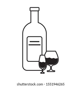 wine bottle and cups drink isolated icon vector illustration design