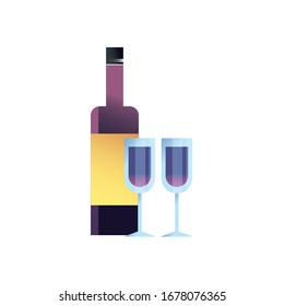Wine bottle and cups gradient style icon design, Winery alcohol drink beverage restaurant and celebration theme Vector illustration