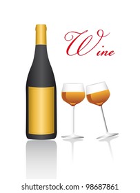 Wine bottle and cups on white background