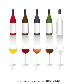 Wine bottle and cups over white background. vector