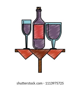 Wine bottle and cups scribble