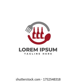 Wine Bottle and Cutlery for Restaurant Cafe Logo Design