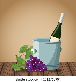Wine bottle design on wooden table