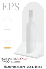 Pantalla de botellas de vino, plantilla con corte de muelas y líneas de corte láser. Burla blanca, clara, negra aislada en fondo blanco con presentación perspectiva. Diseño de embalaje de autobloqueo