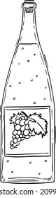 Weinflaschenzeichnung. Erfrischungskonzept und Alkoholkonzept. Vektorgrafik-Illustration.