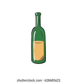 Wine bottle drawing white