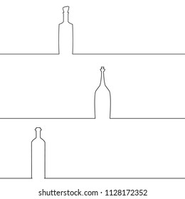 A wine bottle is drawn by one black line on a white background.  Continuous line drawing. Vector illustration 