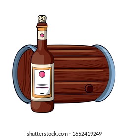 wine bottle drink with barrel vector illustration design