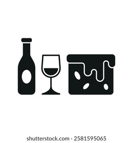 Wine bottle drink and brownies food icons with a sophisticated and indulgent design, perfect for enhancing dinner, celebration, or gourmet-themed projects.