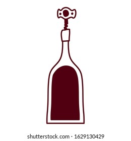 wine bottle drink with corkscrew vector illustration design