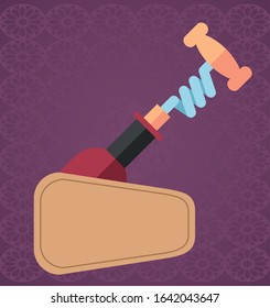 wine bottle drink with corkscrew vector illustration design