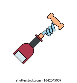 wine bottle drink with corkscrew vector illustration design