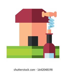 wine bottle drink with corkscrew vector illustration design