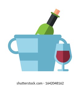 wine bottle drink with cup in bucket vector illustration design