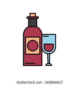 wine bottle drink with cup vector illustration design