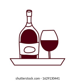wine bottle drink with cup vector illustration design