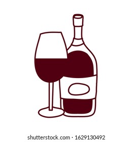 wine bottle drink with cup vector illustration design