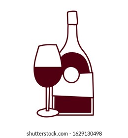 wine bottle drink with cup vector illustration design