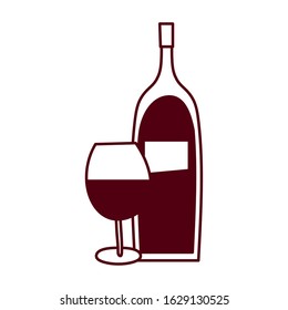 wine bottle drink with cup vector illustration design