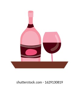 wine bottle drink with cup vector illustration design