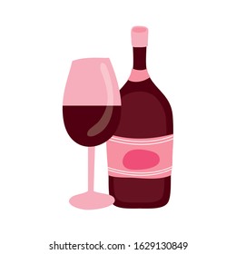 wine bottle drink with cup vector illustration design