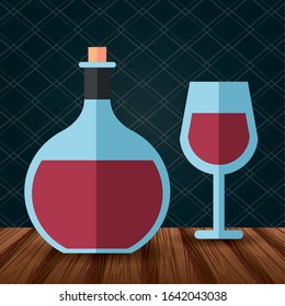 wine bottle drink with cup vector illustration design
