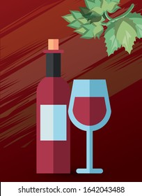 wine bottle drink with cup vector illustration design