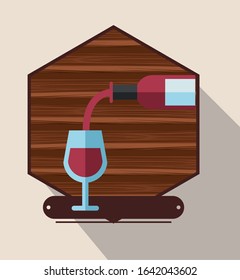 wine bottle drink with cup vector illustration design