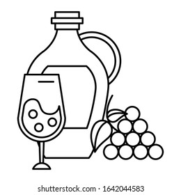 wine bottle drink with cup vector illustration design