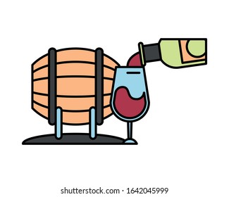 wine bottle drink with cup vector illustration design