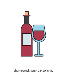 wine bottle drink with cup vector illustration design